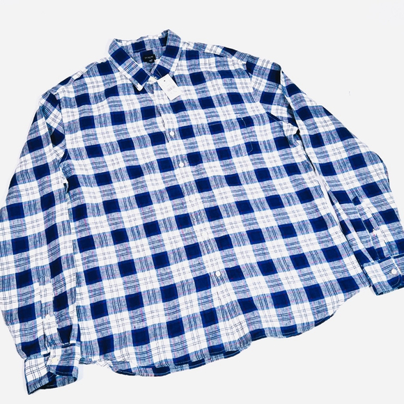 J.Crew Mens Shirt NEW XXL 100% linen Blue and White Red Plaid - Picture 1 of 5